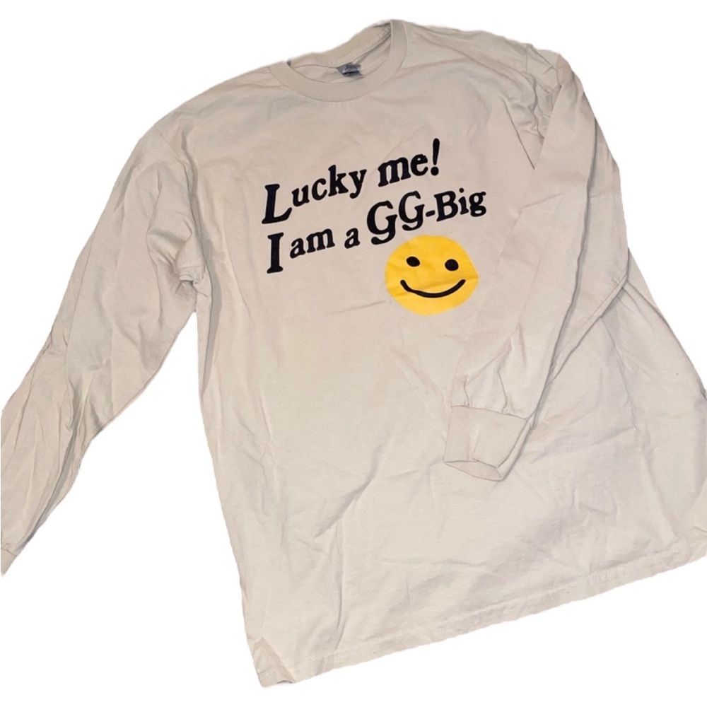 Beige Tan Yellow Smiley Face Long Sleeve GGBig Sorority Top Women’s Size Large!